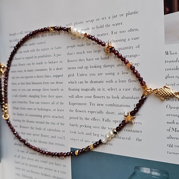 Garnet Freshwater Pearls Necklace with Fish Charm - Picture 10 of 10